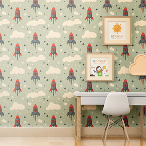 Space adventure wallpaper creating exciting kids bedroom decor with rocket themes