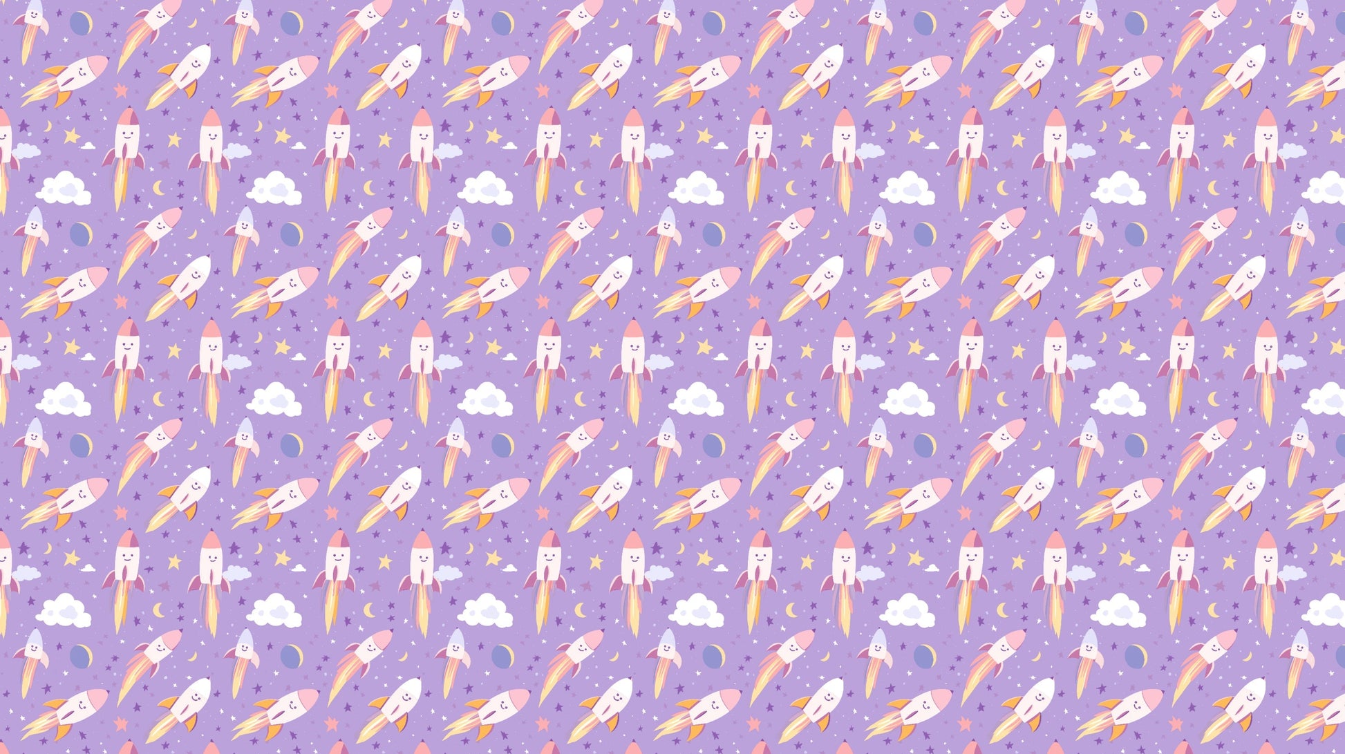 Detailed space rocket mural wallpaper design pattern with purple background by Kids-Mundo