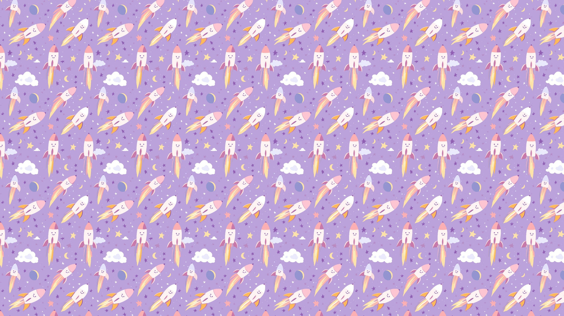 Detailed space rocket mural wallpaper design pattern with purple background by Kids-Mundo