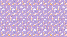 Detailed space rocket mural wallpaper design pattern with purple background by Kids-Mundo