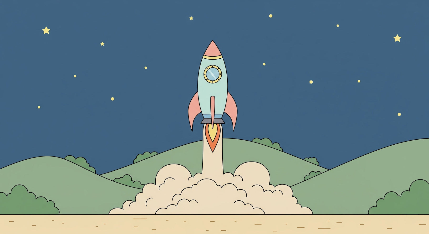 Detailed space rocket mural wallpaper design pattern with stars and mountains by Kids-Mundo