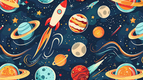 Detailed space rocket and planet mural wallpaper design pattern by Kids-Mundo