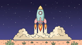 Detailed space rocket mural wallpaper design pattern with turquoise rocket and starry sky by Kids-Mundo