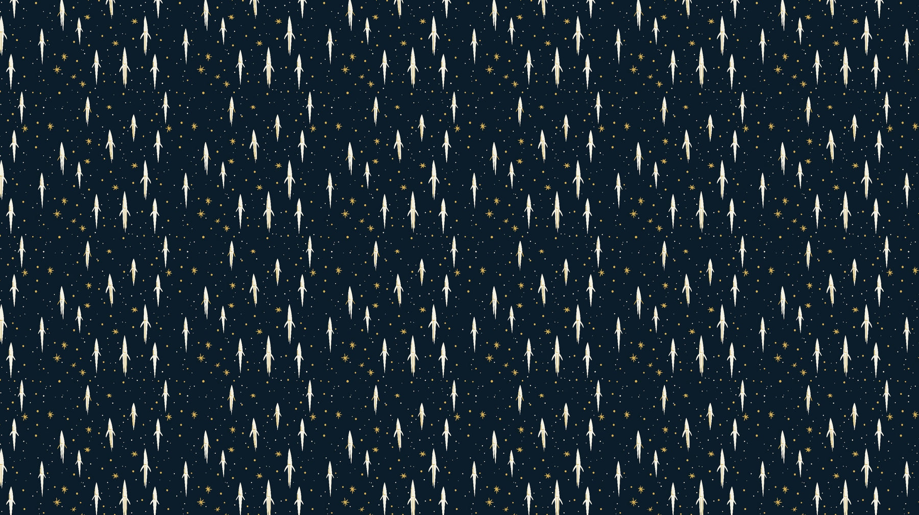 Detailed space rocket mural wallpaper design pattern with white rockets and golden stars by Kids-Mundo