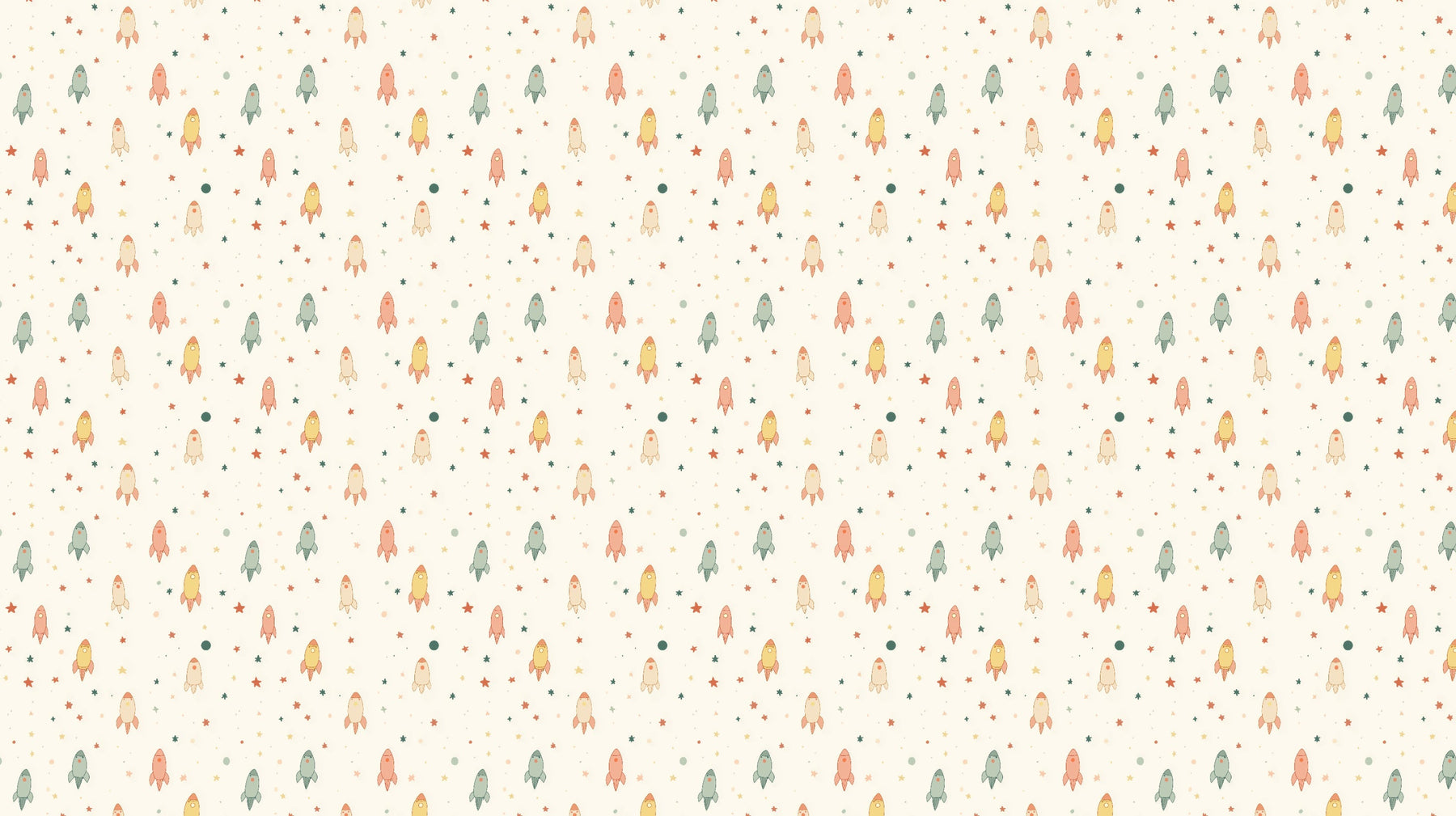 Detailed space rocket mural wallpaper design pattern with colorful rockets and stars by Kids-Mundo