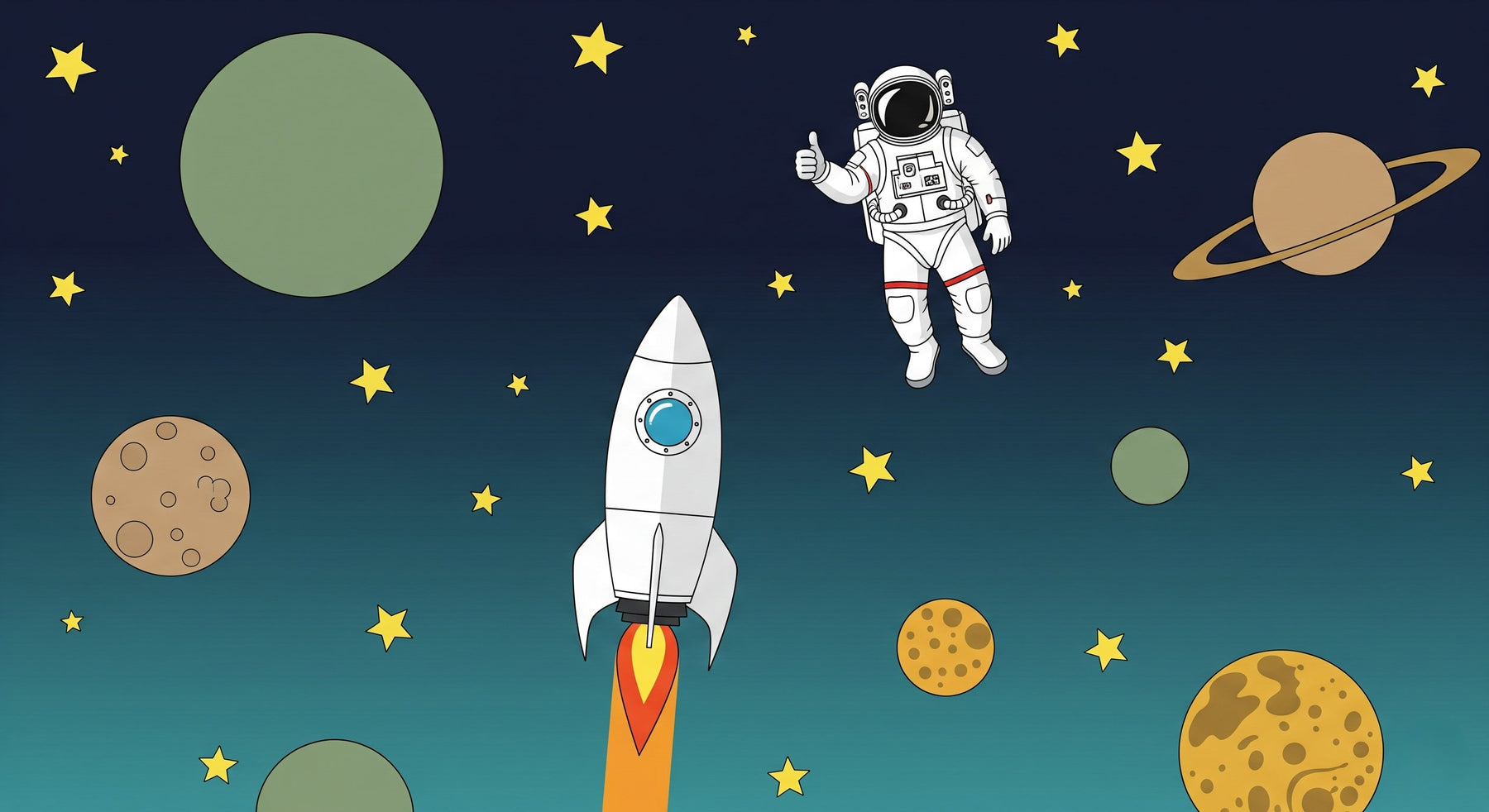 Detailed space rocket and astronaut mural wallpaper design pattern by Kids-Mundo