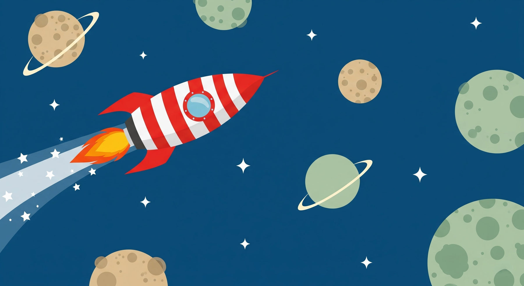 Detailed space rocket mural wallpaper design pattern with planets and stars by Kids-Mundo