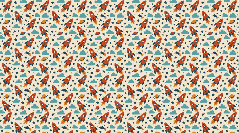 Detailed space rocket mural wallpaper design pattern with colorful rockets and cosmic elements by Kids-Mundo