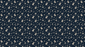 Detailed space rocket mural wallpaper design pattern with navy sky and celestial motifs by Kids-Mundo