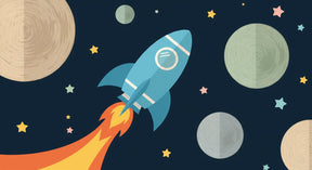 Detailed space rocket mural wallpaper design pattern with planets and stars by Kids-Mundo