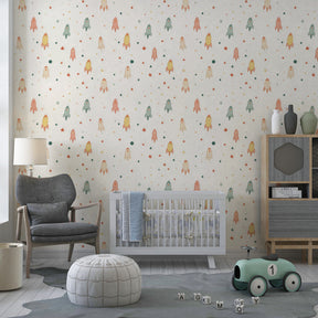 Space adventure mural wallpaper in bright playroom setting encouraging imagination and creativity
