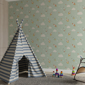Vibrant space rocket wallpaper transforming playroom into galactic exploration zone