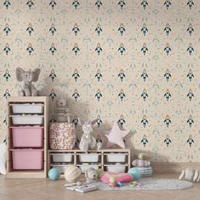Children's space rocket wallpaper transforming playroom into cosmic adventure zone