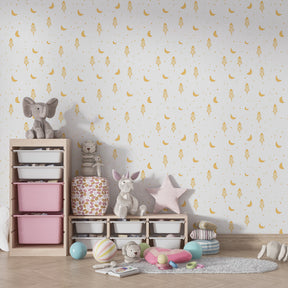 Cosmic theme mural wallpaper with rockets and moons for kids room by Kids-Mundo