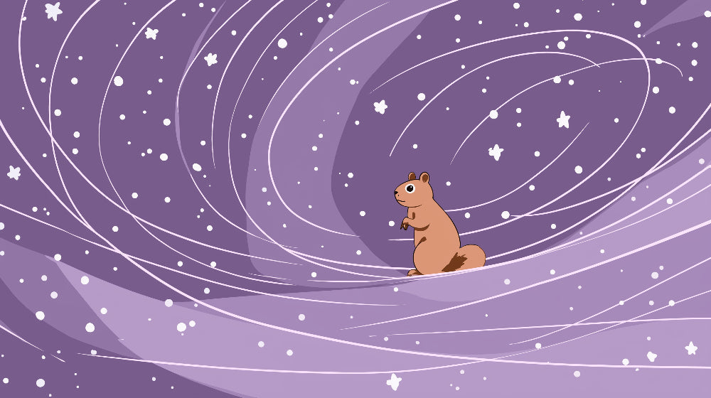 Detailed space squirrel mural wallpaper design pattern with purple galaxy stars by Kids-Mundo