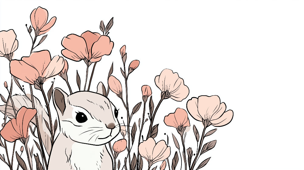 Detailed squirrel and pink floral mural wallpaper design pattern by Kids-Mundo