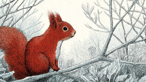 Detailed red squirrel on branch mural wallpaper design pattern by Kids-Mundo