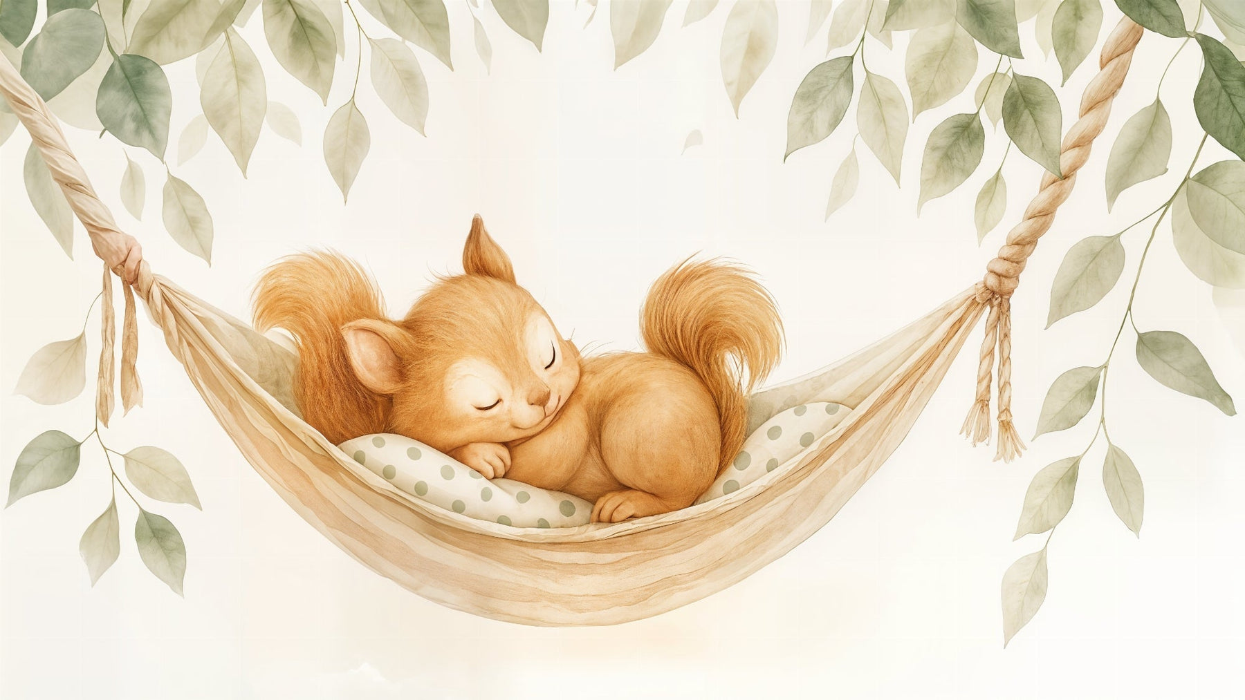 Detailed sleeping squirrel in hammock mural wallpaper design pattern by Kids-Mundo