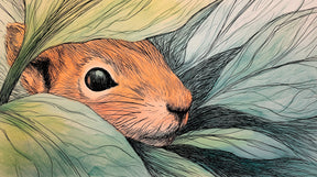 Detailed squirrel hiding among leaves mural wallpaper design pattern by Kids-Mundo