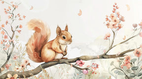 Detailed squirrel on flowering branch mural wallpaper design pattern by Kids-Mundo