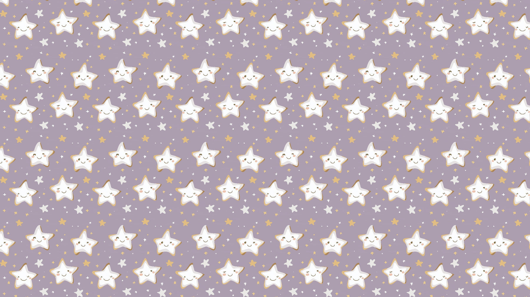 Detailed smiling stars on lilac background mural wallpaper design pattern by Kids-Mundo