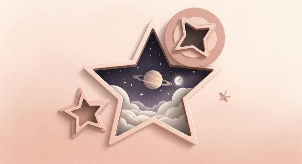 Star-Shaped Window onto Saturn and Clouds Wall Mural
