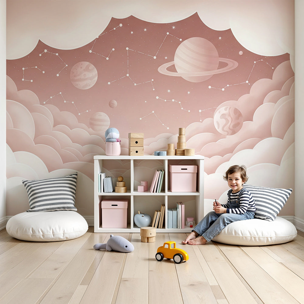 Kids-Mundo starry cloud tunnel wall mural styled as dreamy nursery wallpaper