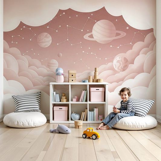 Kids-Mundo starry cloud tunnel wall mural styled as dreamy nursery wallpaper