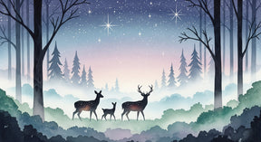 Detailed starry forest with deer mural wallpaper design pattern by Kids-Mundo