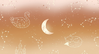 Kids-Mundo flat artwork preview of the starry constellation wall mural with swan, fox and crescent moon
