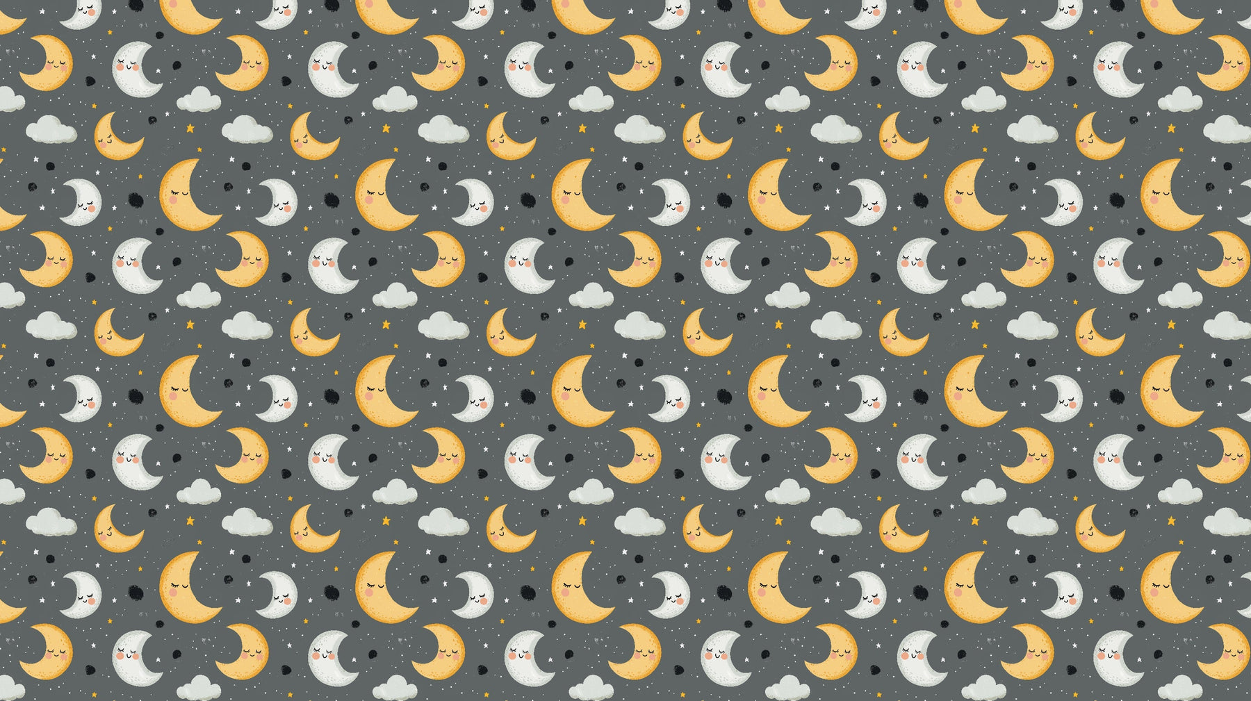 Detailed starry sky mural wallpaper design pattern with smiling moons and clouds by Kids-Mundo