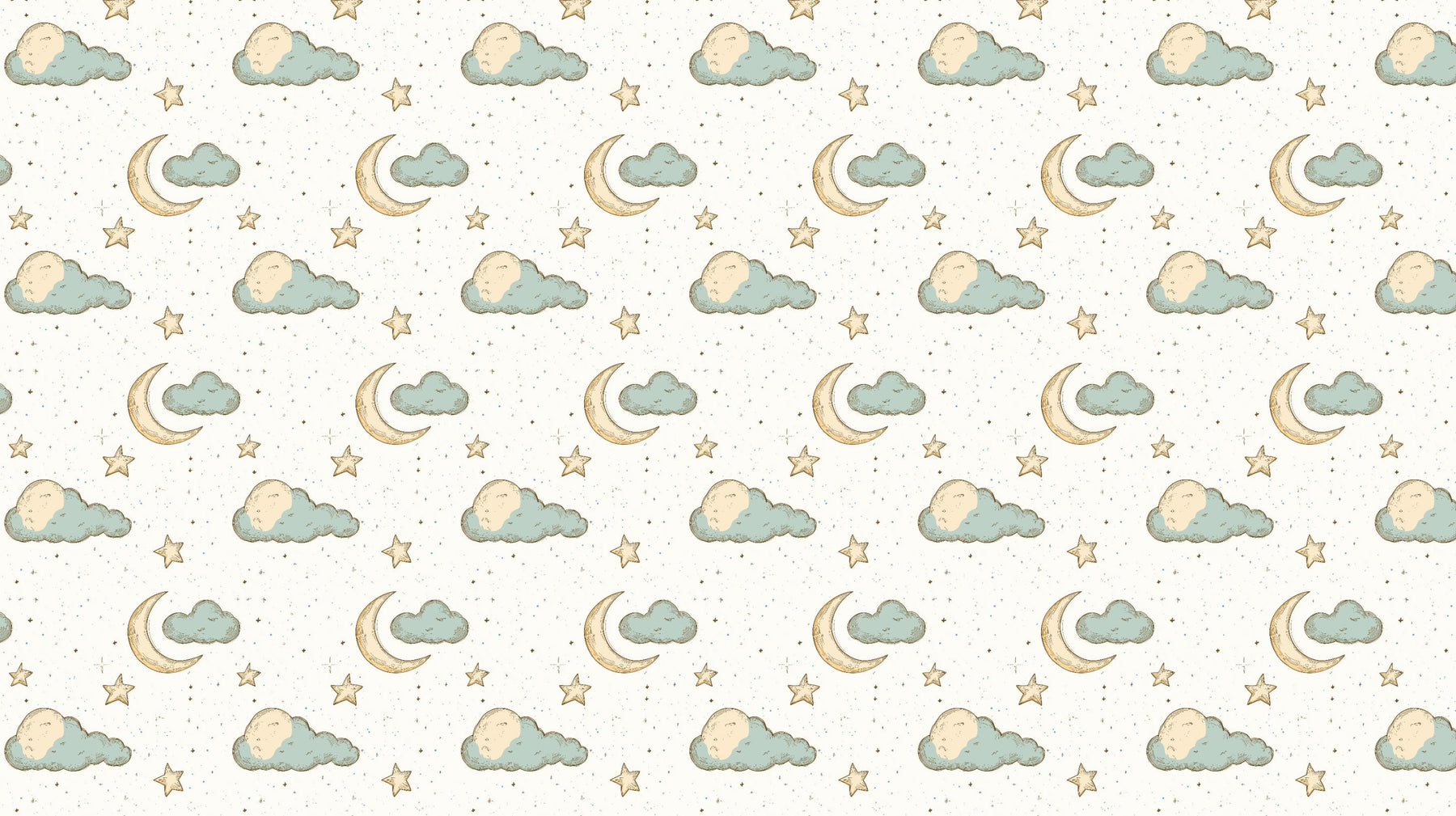 Detailed starry sky mural wallpaper design pattern with clouds, moons and stars by Kids-Mundo