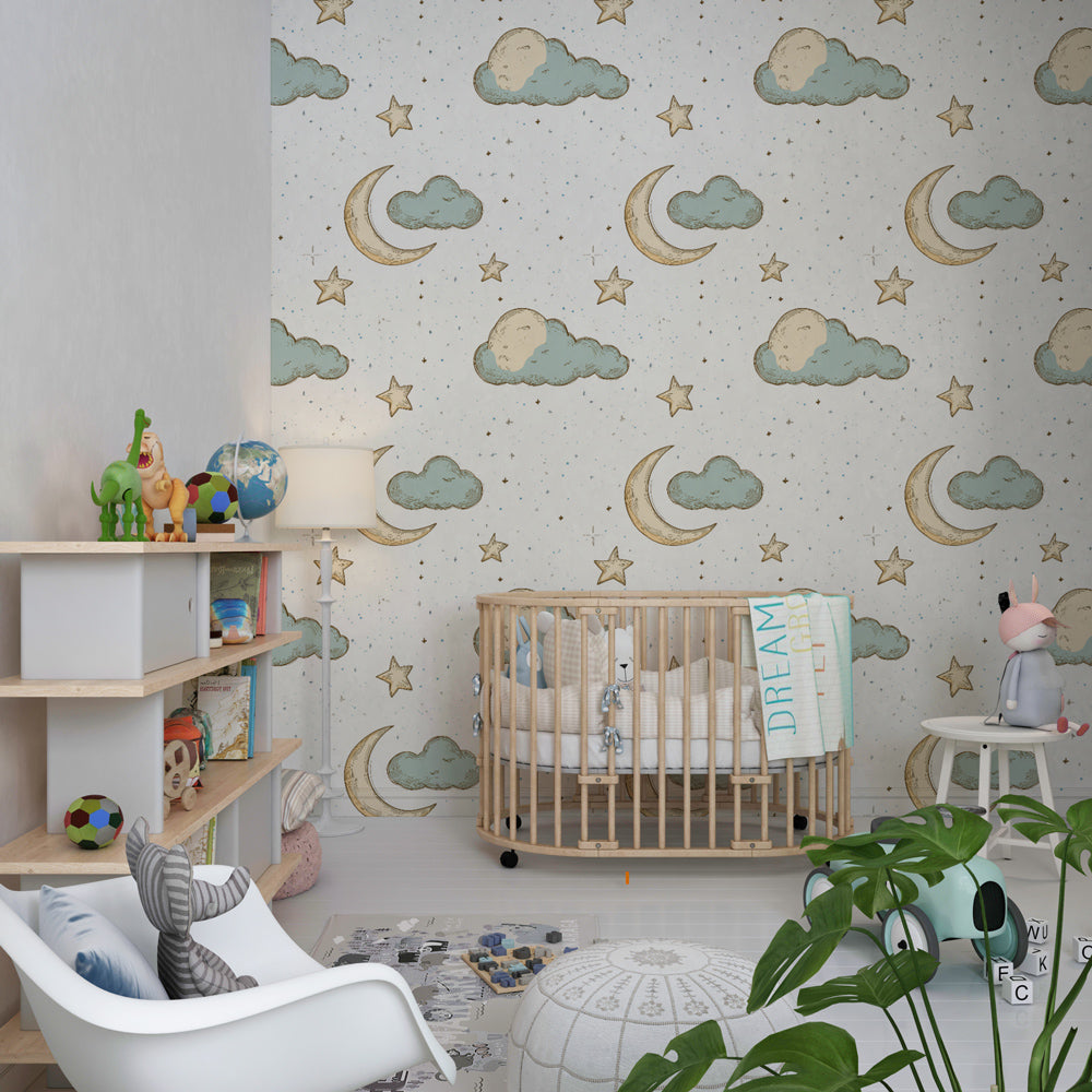 Calming starry sky mural wallpaper transforming kids room into magical night sky sanctuary
