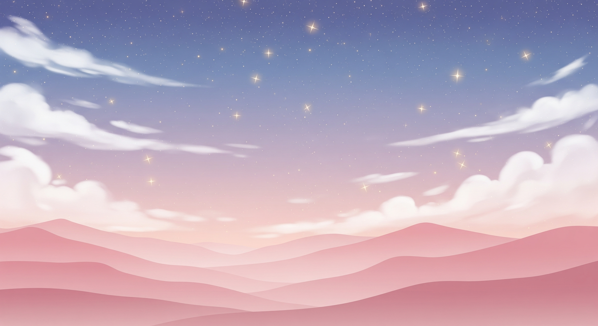 Flat artwork preview of the Kids-Mundo starry sky wall mural showing stars over soft pink hills