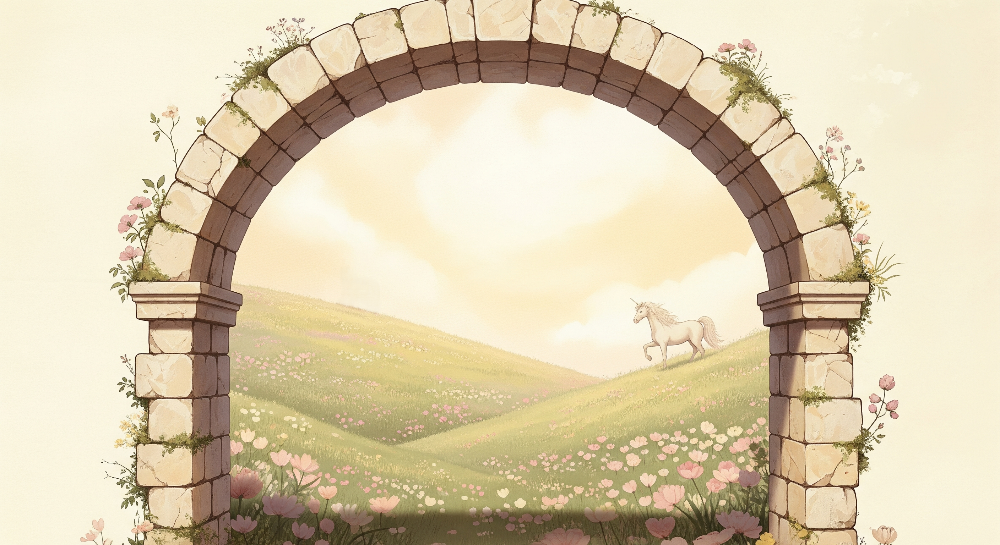Stone Archway Unicorn Meadow Wall Mural