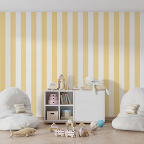 Gentle striped mural wallpaper transforming baby room into peaceful sanctuary by Kids-Mundo