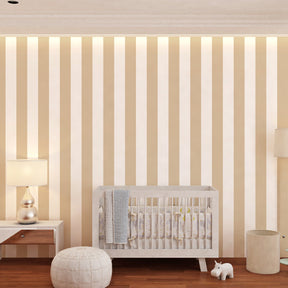 Neutral striped mural wallpaper in kids study room promoting concentration and focus by Kids-Mundo