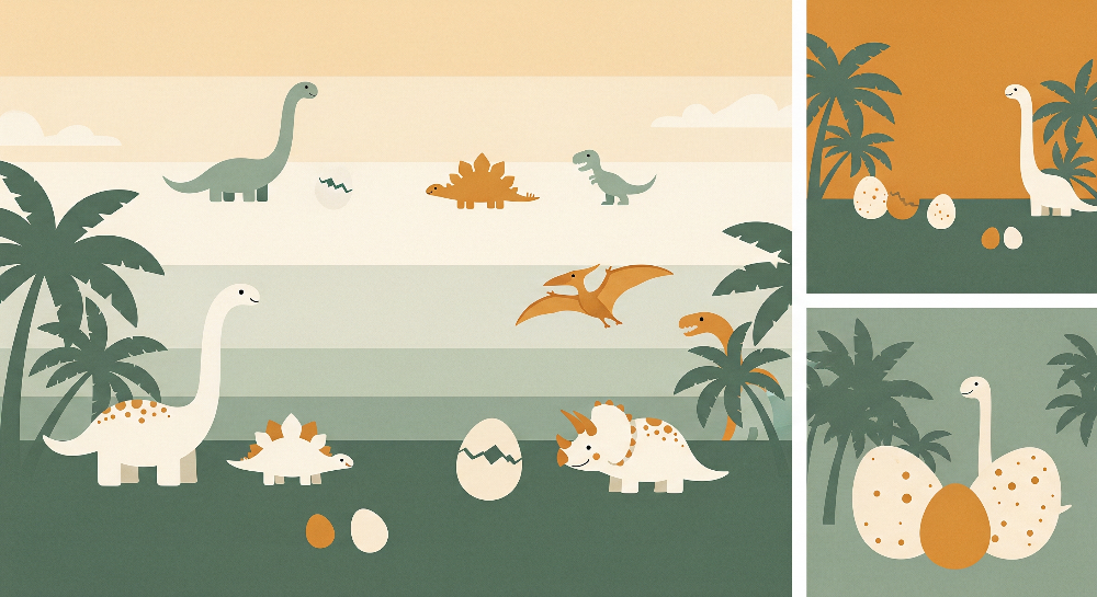 Dinosaur Egg Hatching Sunset Wall Mural