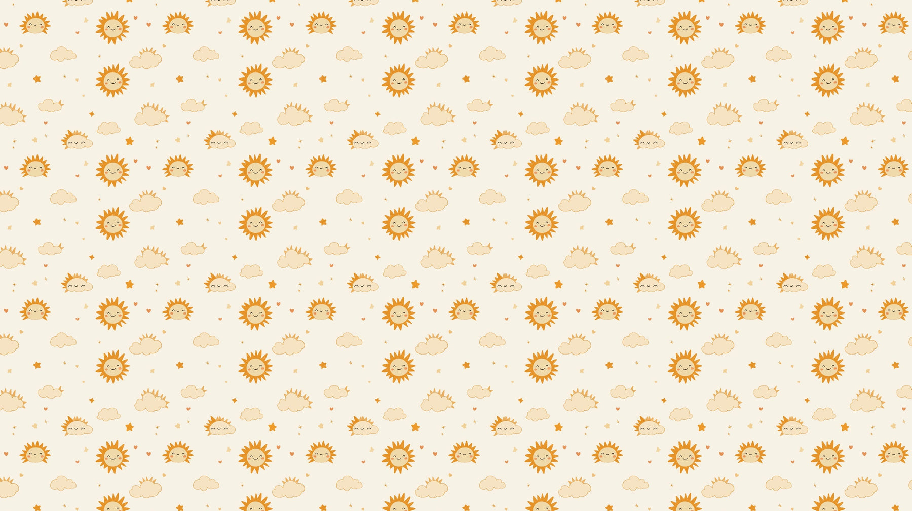 Detailed sunshine clouds mural wallpaper design pattern with smiling characters by Kids-Mundo