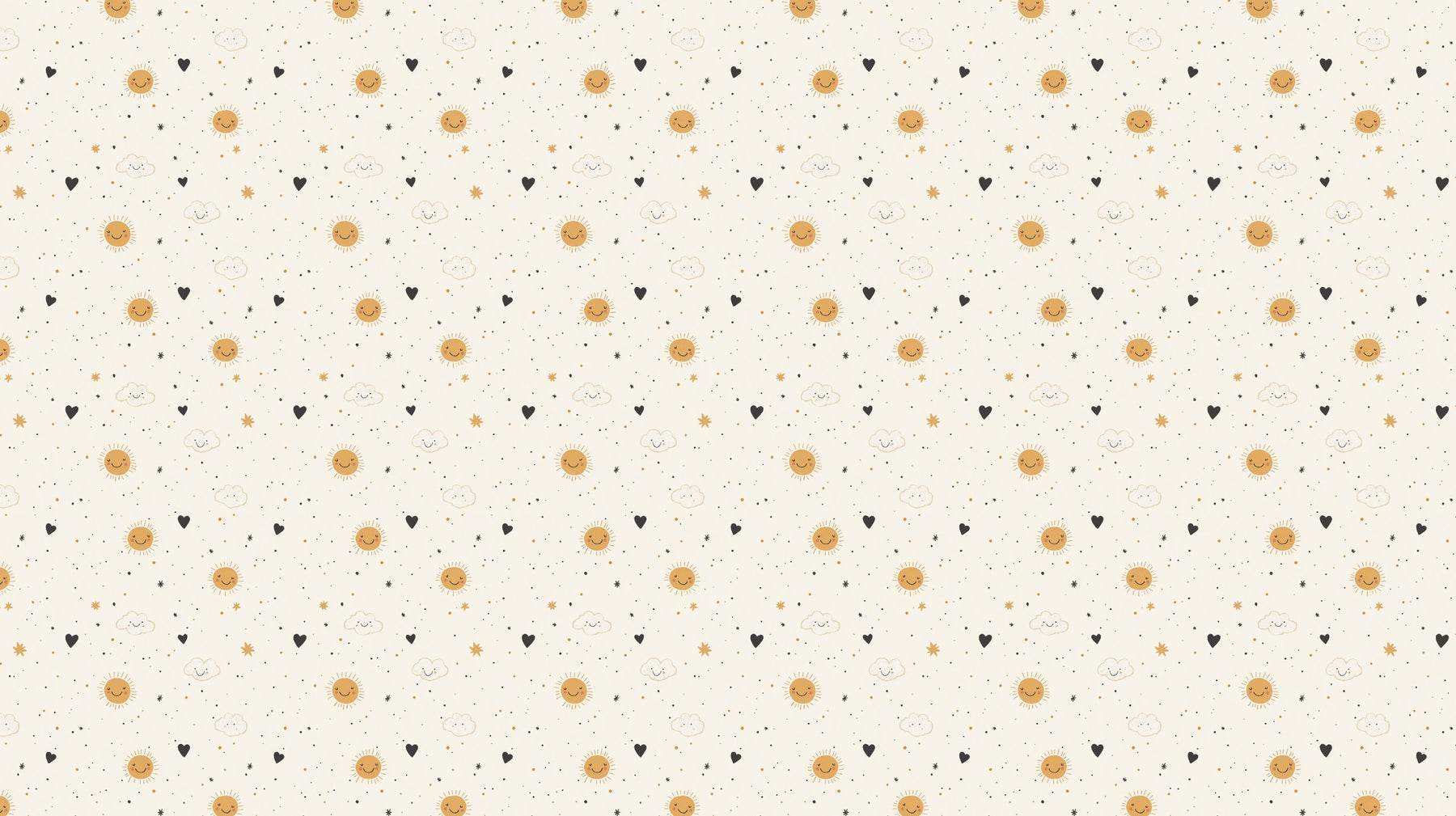 Detailed sunshine clouds mural wallpaper design pattern featuring smiling suns and hearts by Kids-Mundo