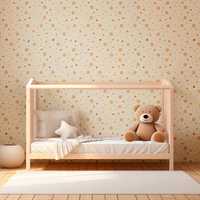 Cheerful sun motifs mural wallpaper brightening colorful kids playroom interior by Kids-Mundo