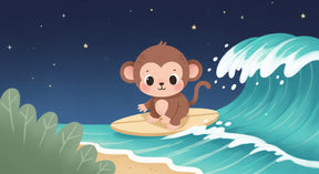 Detailed surfing monkey under stars mural wallpaper design pattern by Kids-Mundo