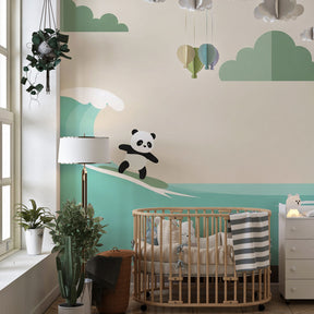Ocean adventure panda wallpaper creating peaceful atmosphere in children's bedroom
