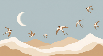 Kids-Mundo flat artwork preview of the swallows and mountains wall mural design