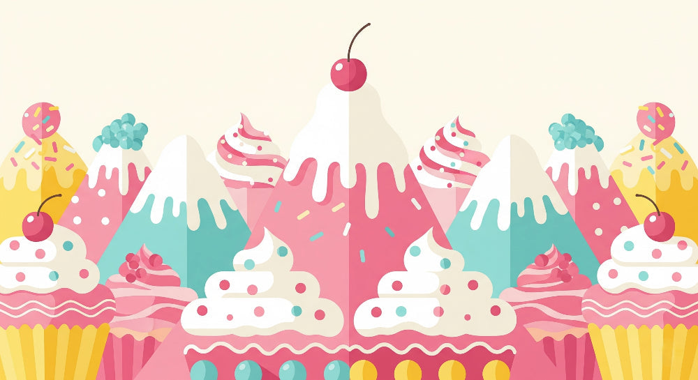 Detailed sweet treats mural wallpaper design pattern with ice cream and candy illustrations by Kids-Mundo