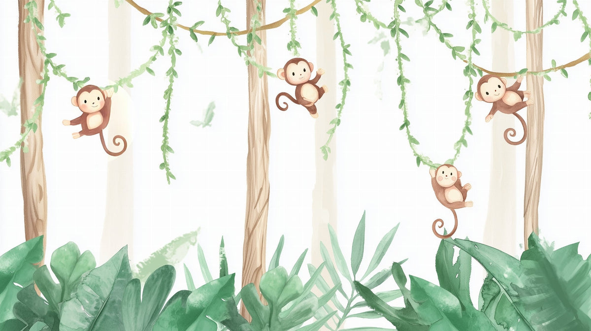 Playful Monkeys Swinging Through the Jungle Wall Mural