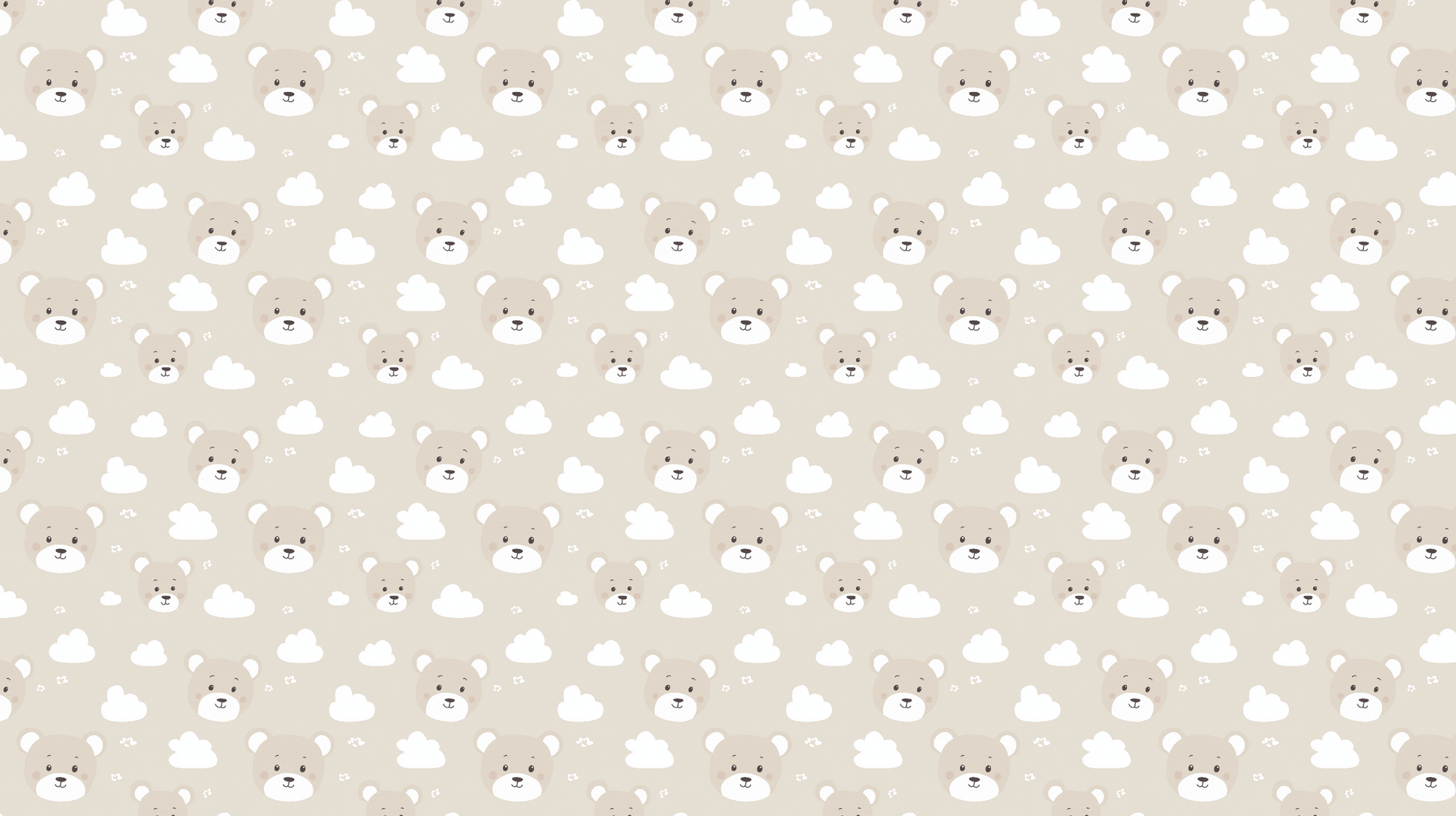 Kids-Mundo flat artwork of a repeating teddy bear face and cloud pattern in beige tones