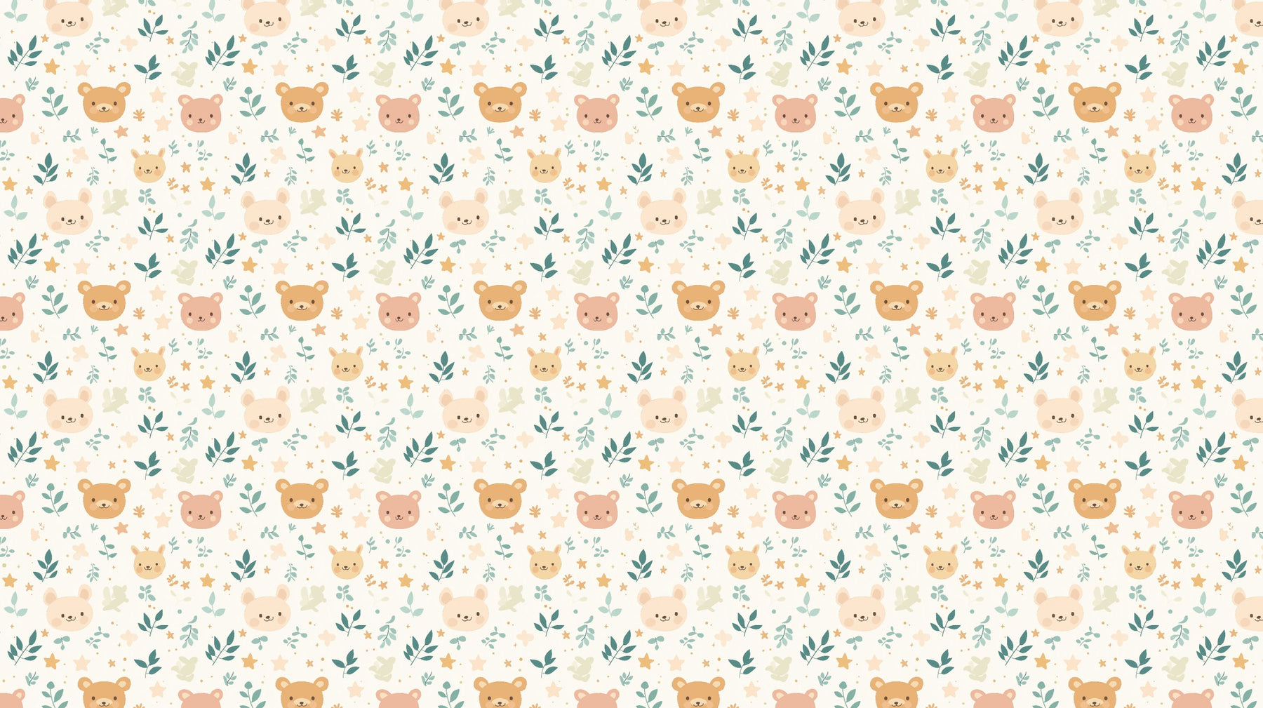 Detailed teddy bear and floral stars mural wallpaper design pattern by Kids-Mundo