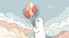 Detailed teddy bear with balloons and clouds mural wallpaper design pattern by Kids-Mundo