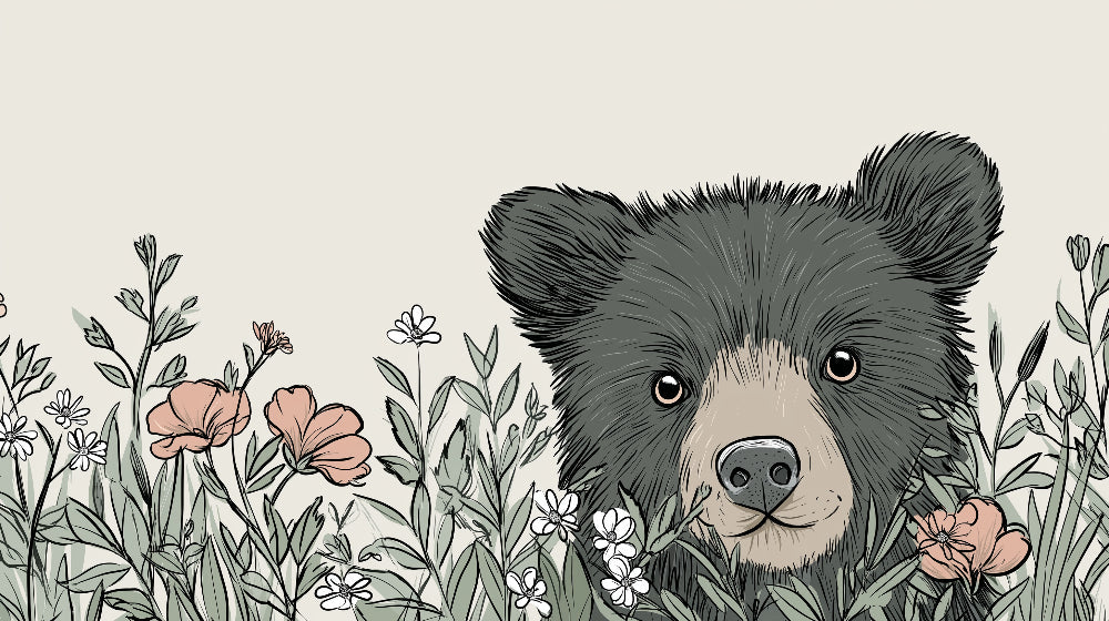 Detailed teddy bear and floral garden mural wallpaper design pattern by Kids-Mundo